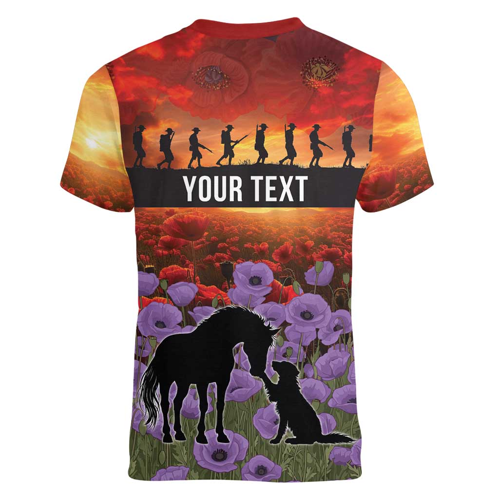 Personalised ANZAC Day Women V-Neck T-Shirt Remembering the Animals of War