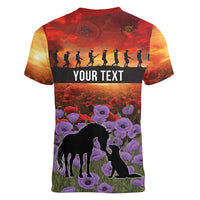 Personalised ANZAC Day Women V-Neck T-Shirt Remembering the Animals of War