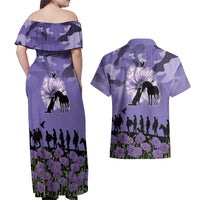 ANZAC Day Couples Matching Off Shoulder Maxi Dress and Hawaiian Shirt Lest We Forget the Animals Too LT19 - Polynesian Pride