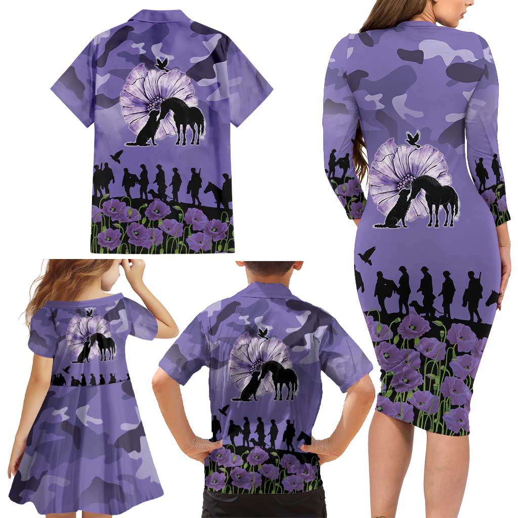 ANZAC Day Family Matching Long Sleeve Bodycon Dress and Hawaiian Shirt Lest We Forget the Animals Too LT19 - Polynesian Pride