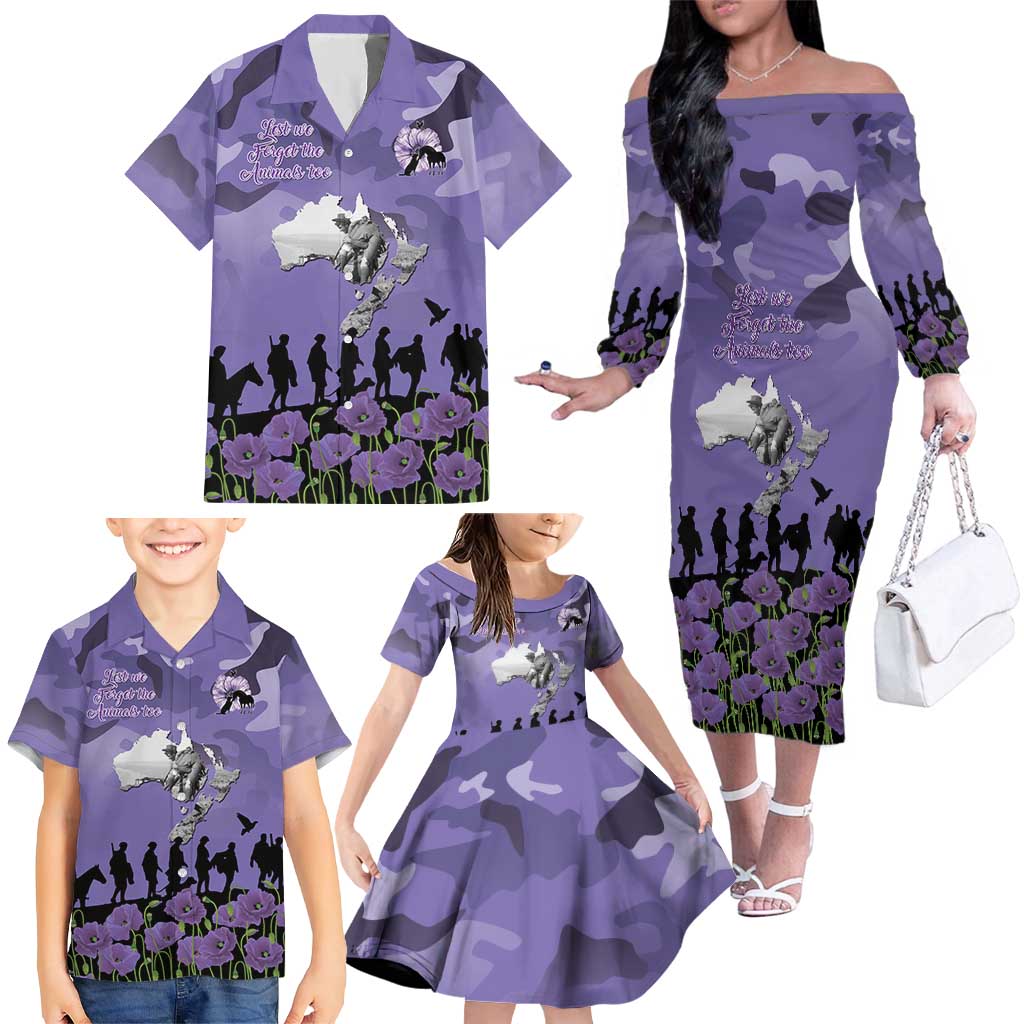 ANZAC Day Family Matching Off The Shoulder Long Sleeve Dress and Hawaiian Shirt Lest We Forget the Animals Too LT19 - Polynesian Pride