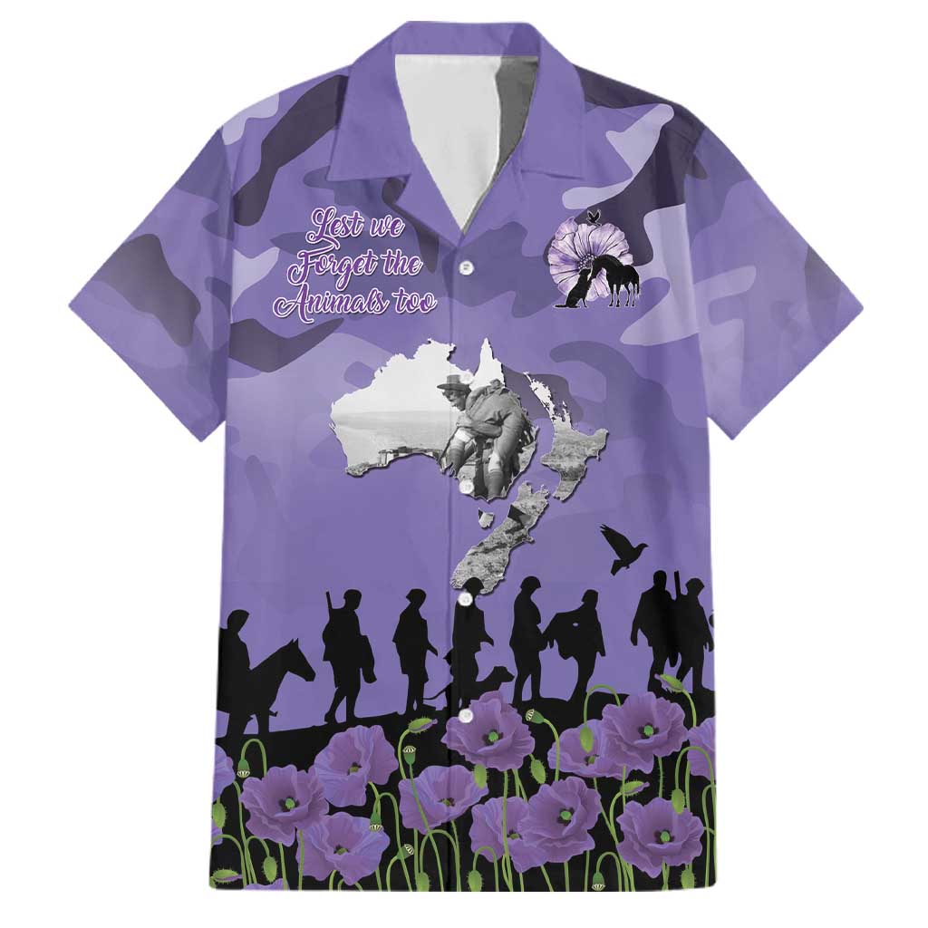 ANZAC Day Family Matching Puletasi and Hawaiian Shirt Lest We Forget the Animals Too LT19 Dad's Shirt - Short Sleeve Purple - Polynesian Pride