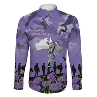 ANZAC Day Family Matching Puletasi and Hawaiian Shirt Lest We Forget the Animals Too LT19 Dad's Shirt - Long Sleeve Purple - Polynesian Pride