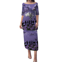 ANZAC Day Family Matching Puletasi and Hawaiian Shirt Lest We Forget the Animals Too LT19 Mom's Dress Purple - Polynesian Pride
