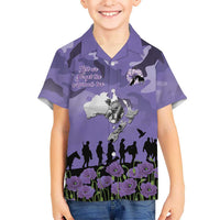 ANZAC Day Family Matching Puletasi and Hawaiian Shirt Lest We Forget the Animals Too LT19 Son's Shirt Purple - Polynesian Pride