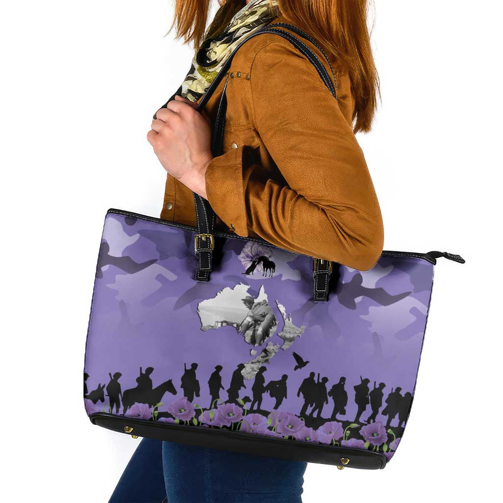 ANZAC Day Leather Tote Bag Lest We Forget the Animals Too LT19 Purple - Polynesian Pride