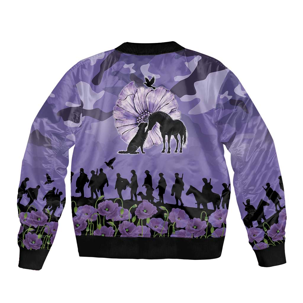 ANZAC Day Sleeve Zip Bomber Jacket Lest We Forget the Animals Too LT19 - Polynesian Pride