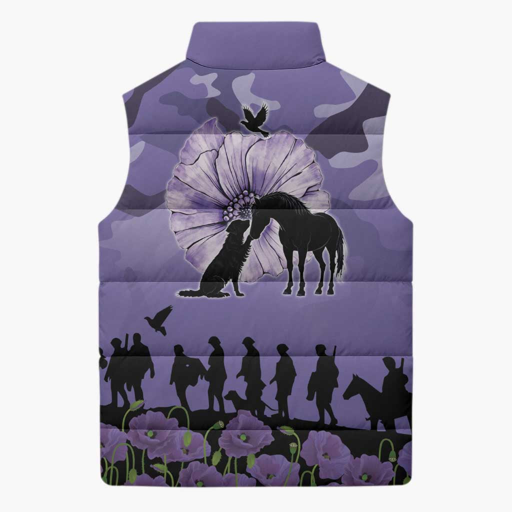 ANZAC Day Sleeveless Puffer Jacket Lest We Forget the Animals Too LT19 - Polynesian Pride