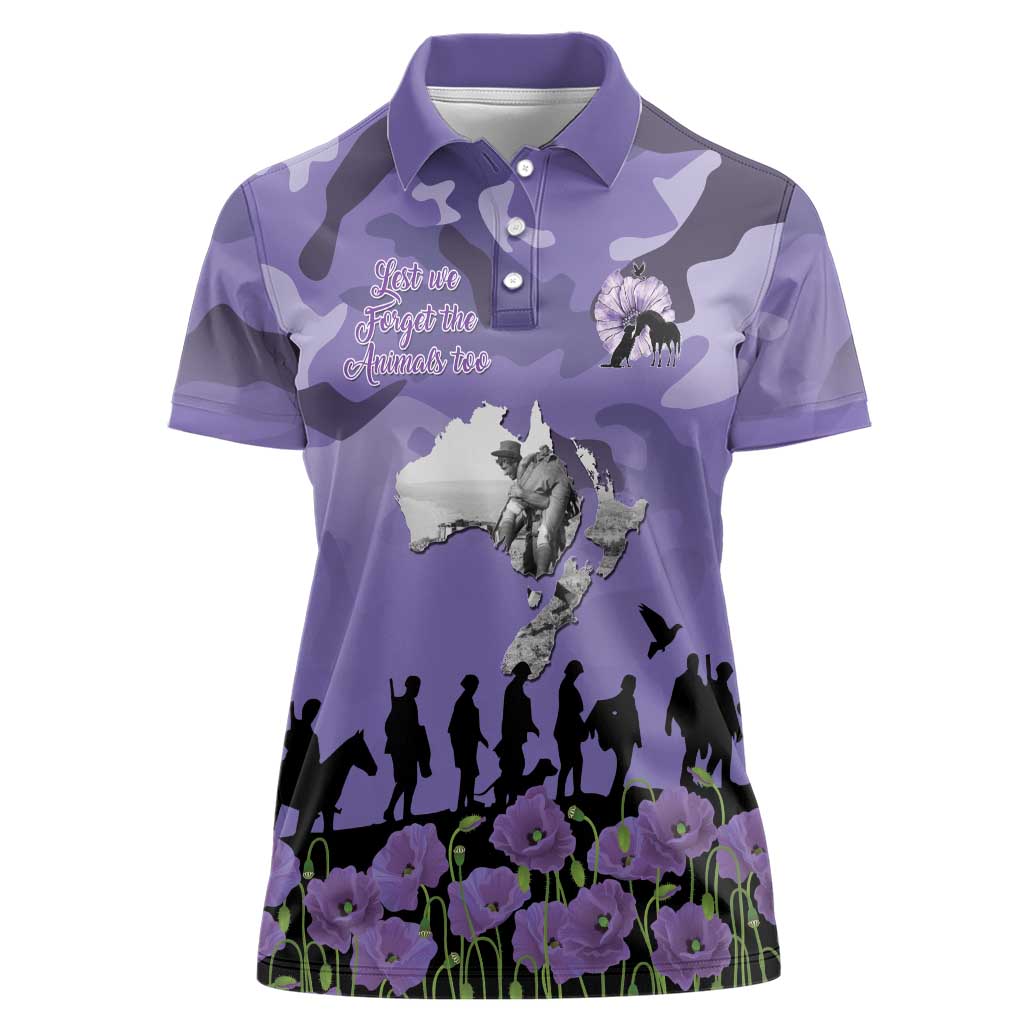 ANZAC Day Women Polo Shirt Lest We Forget the Animals Too
