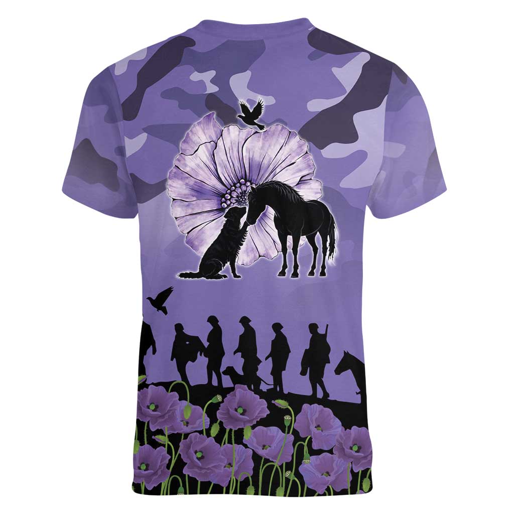 ANZAC Day Women V-Neck T-Shirt Lest We Forget the Animals Too LT19 - Polynesian Pride