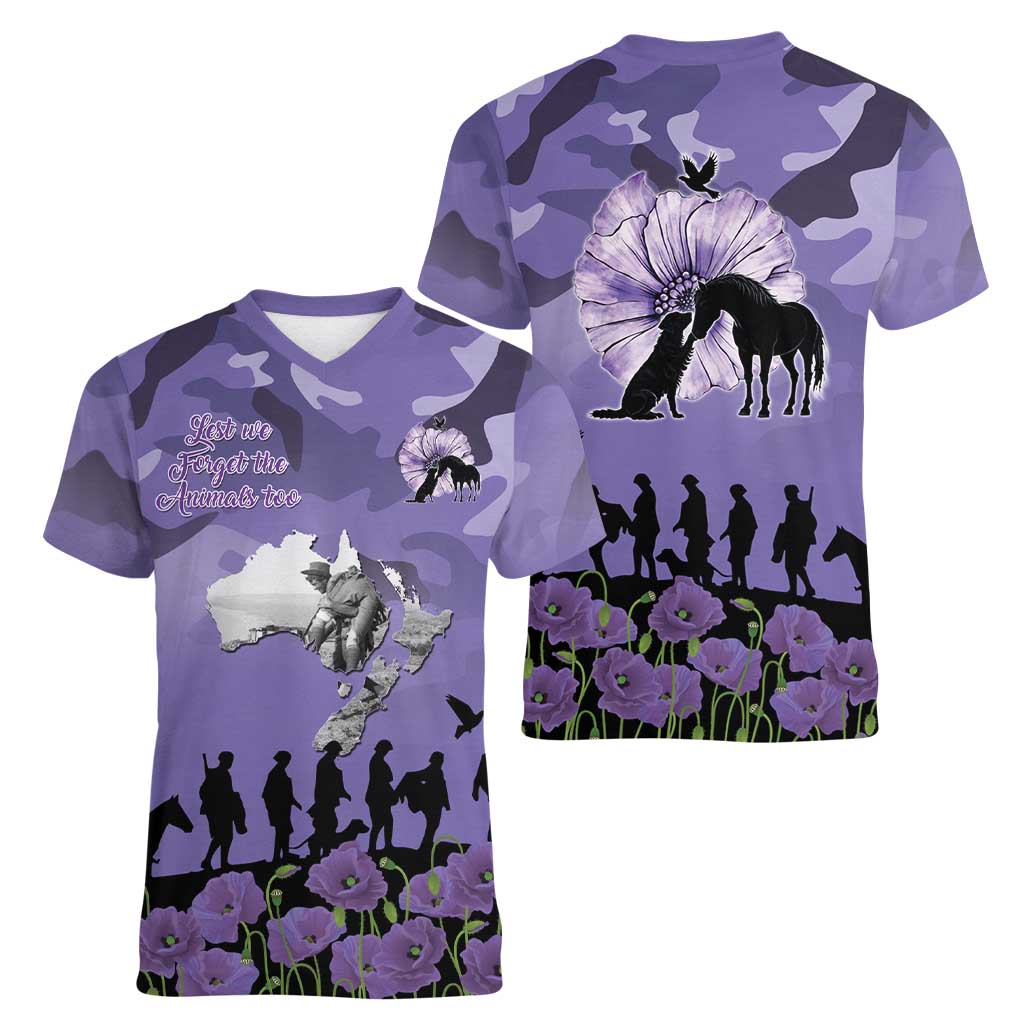 ANZAC Day Women V-Neck T-Shirt Lest We Forget the Animals Too LT19 - Polynesian Pride