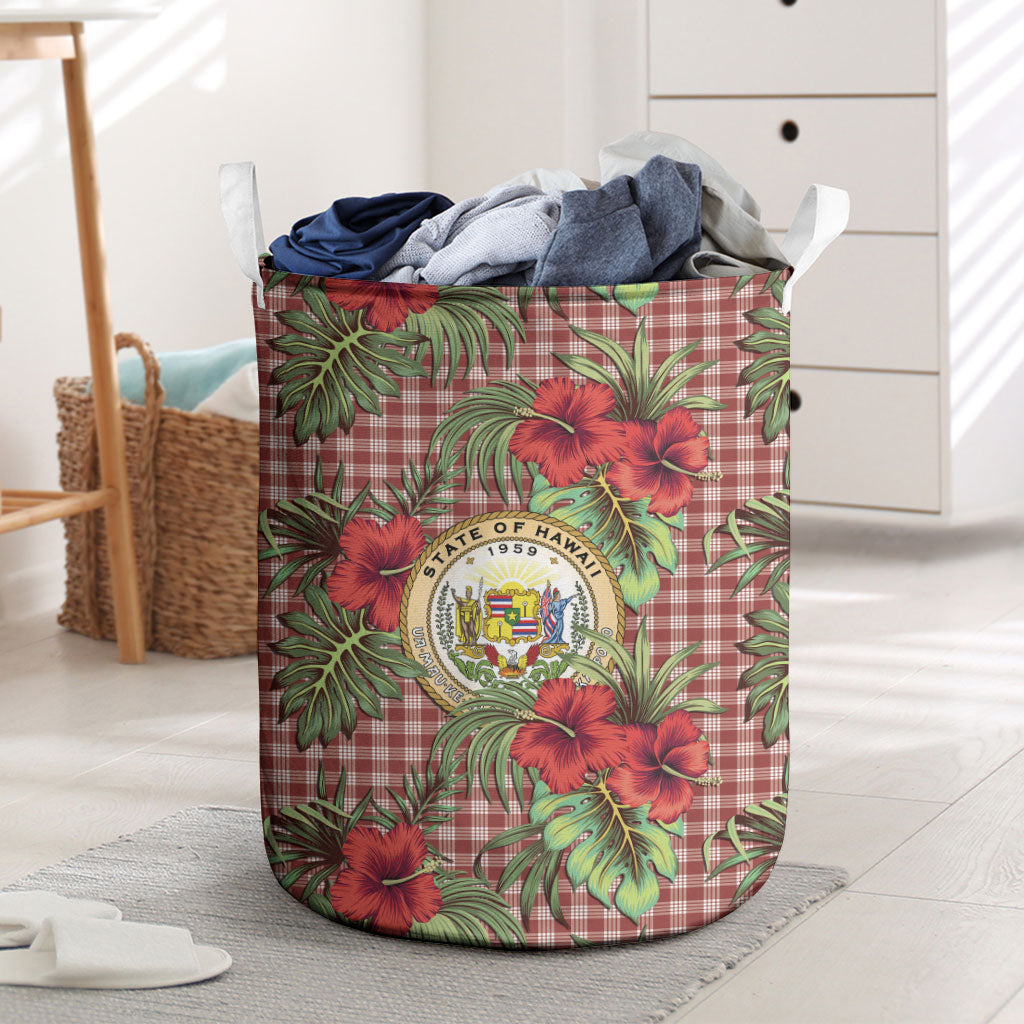 Vintage Hawaii Hibiscus Palaka Laundry Basket Red Color