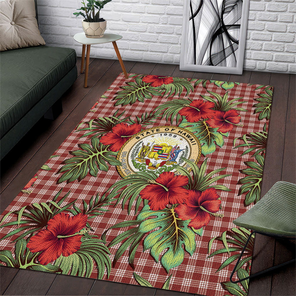 Vintage Hawaii Hibiscus Palaka Area Rug Red Color