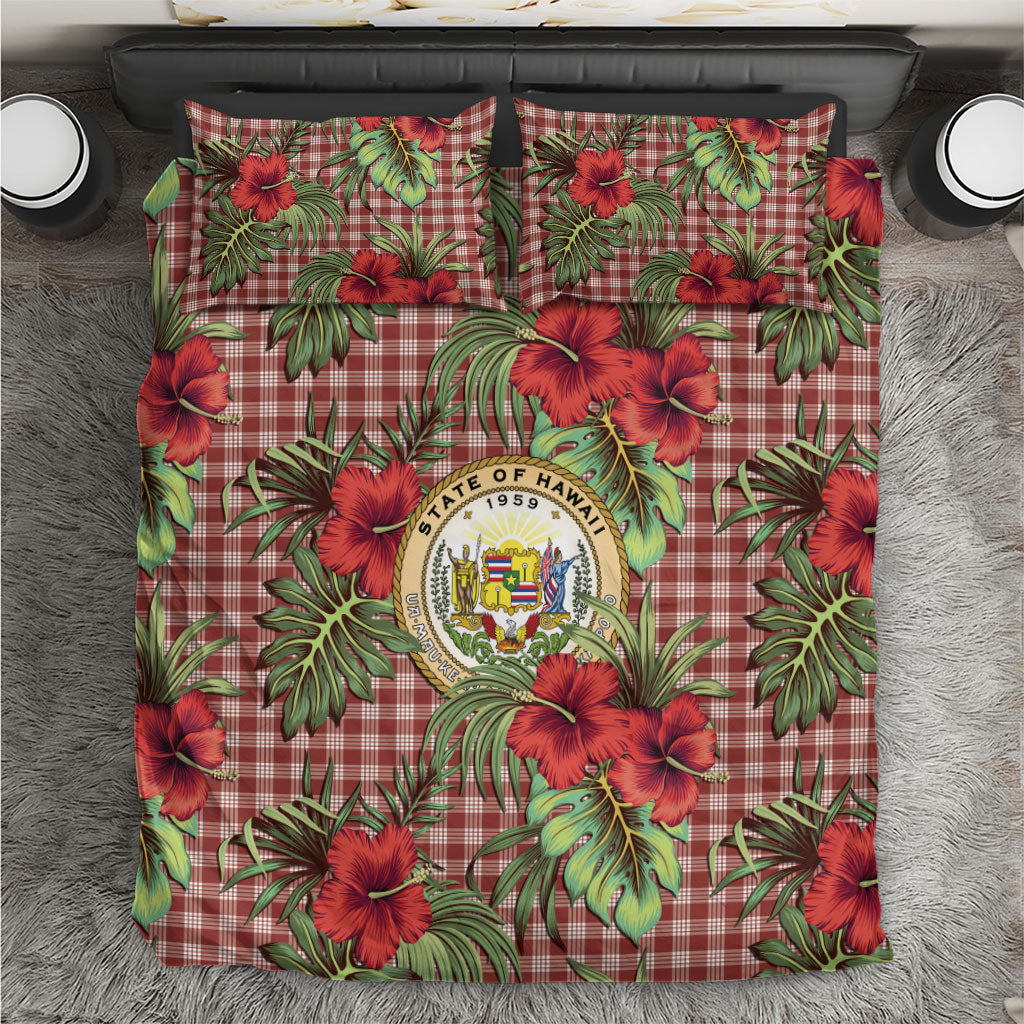 Vintage Hawaii Hibiscus Palaka Bedding Set Red Color