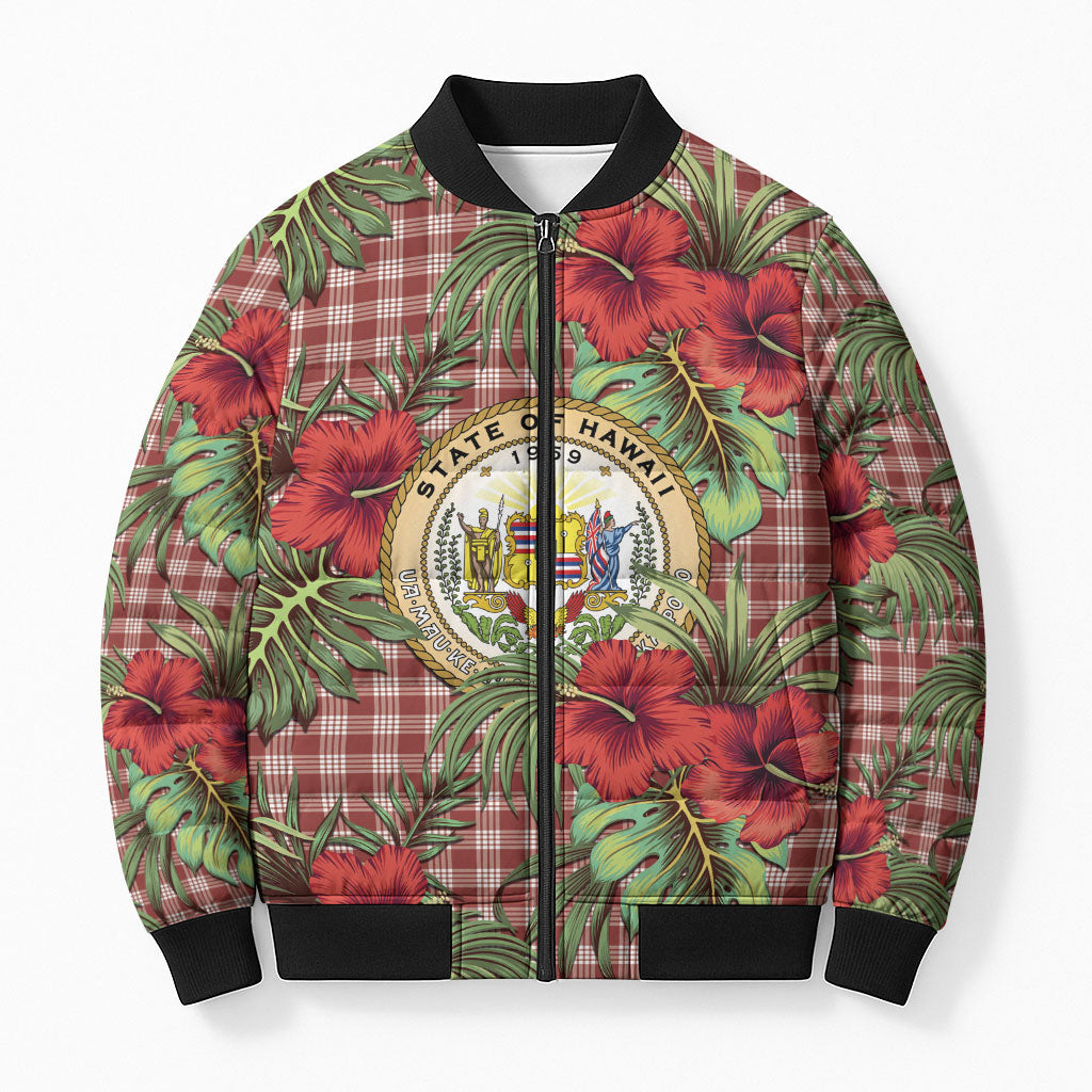 Vintage Hawaii Hibiscus Palaka Bomber Puffer Jacket Red Color