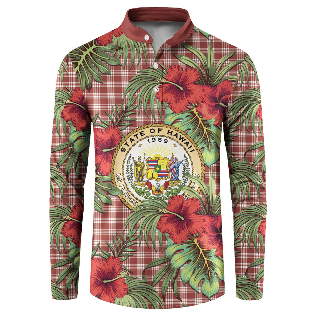 Vintage Hawaii Hibiscus Palaka Button Sweatshirt Red Color