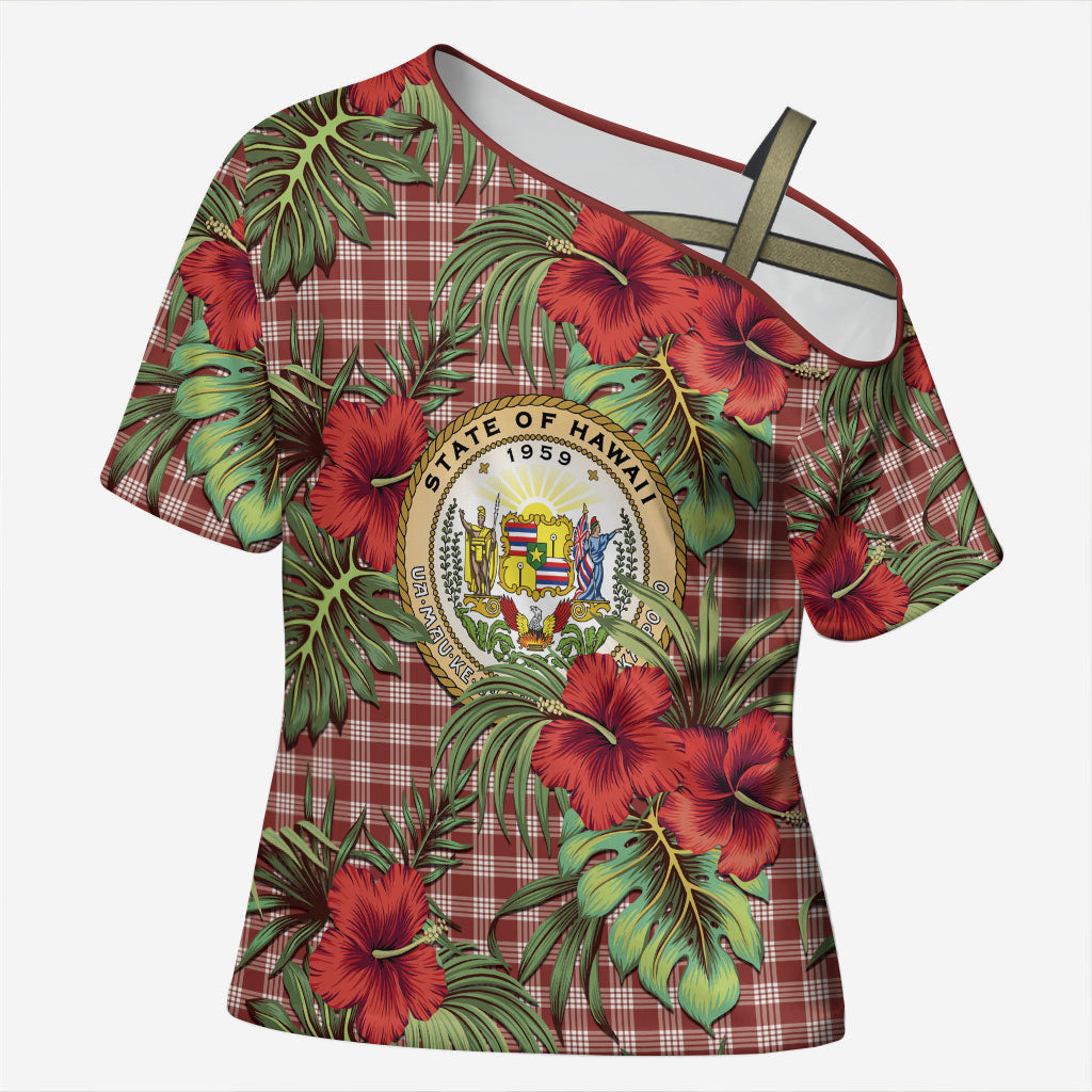 Vintage Hawaii Hibiscus Palaka Cross Shoulder Shirt Red Color
