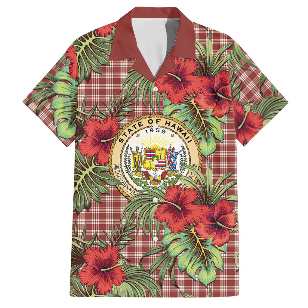 Vintage Hawaii Hibiscus Palaka Hawaiian Shirt Red Color