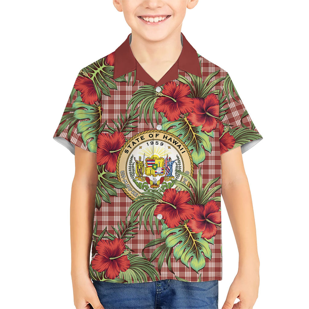 Vintage Hawaii Hibiscus Palaka Kid Hawaiian Shirt Red Color