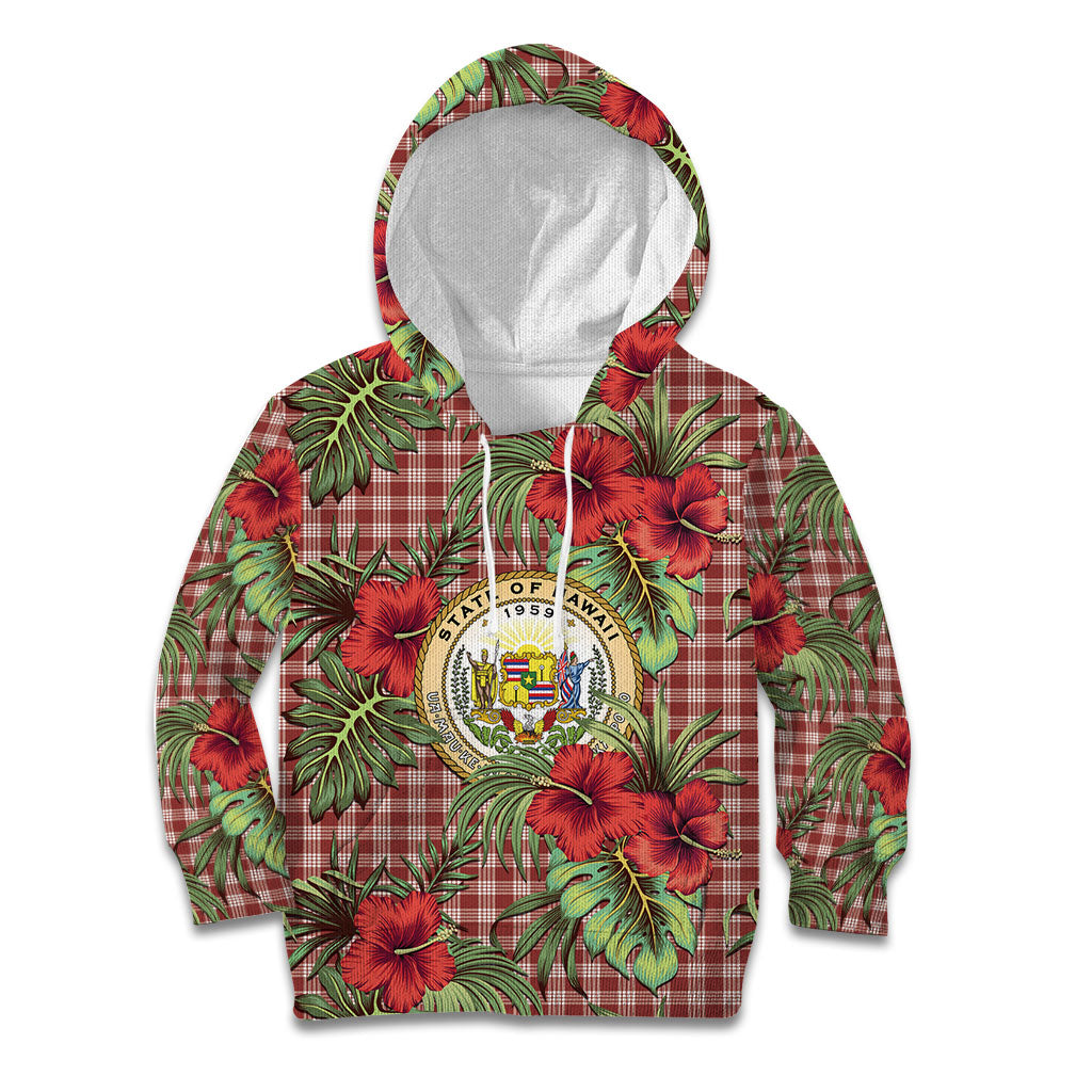 Vintage Hawaii Hibiscus Palaka Kid Hoodie Red Color