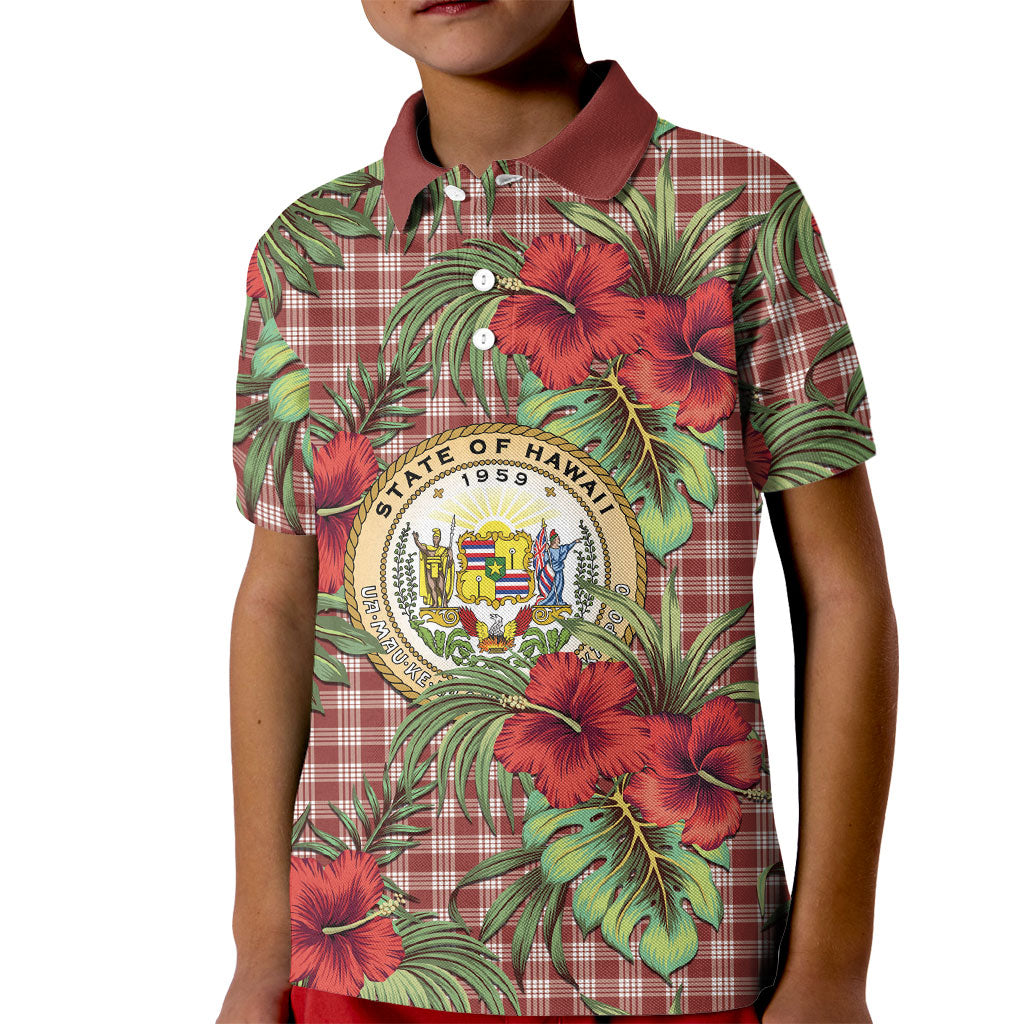 Vintage Hawaii Hibiscus Palaka Kid Polo Shirt Red Color