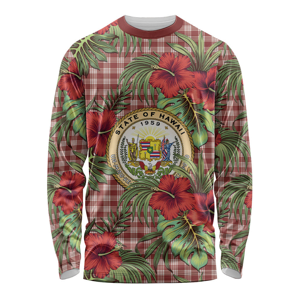 Vintage Hawaii Hibiscus Palaka Long Sleeve Shirt Red Color