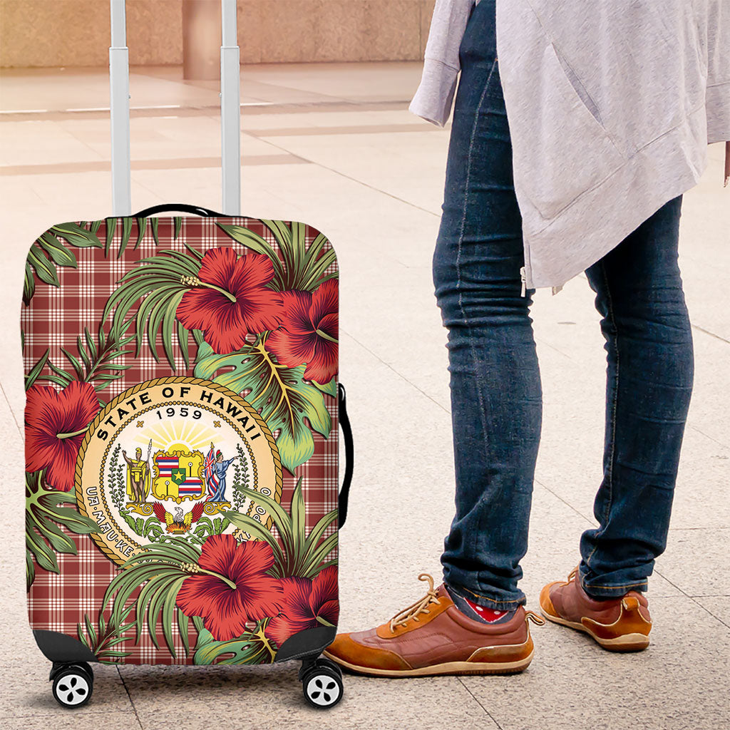 Vintage Hawaii Hibiscus Palaka Luggage Cover Red Color