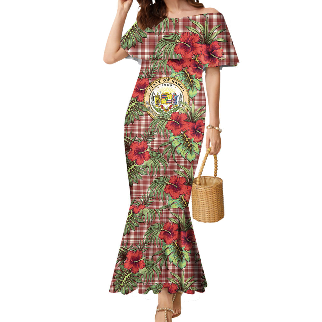 Vintage Hawaii Hibiscus Palaka Mermaid Dress Red Color