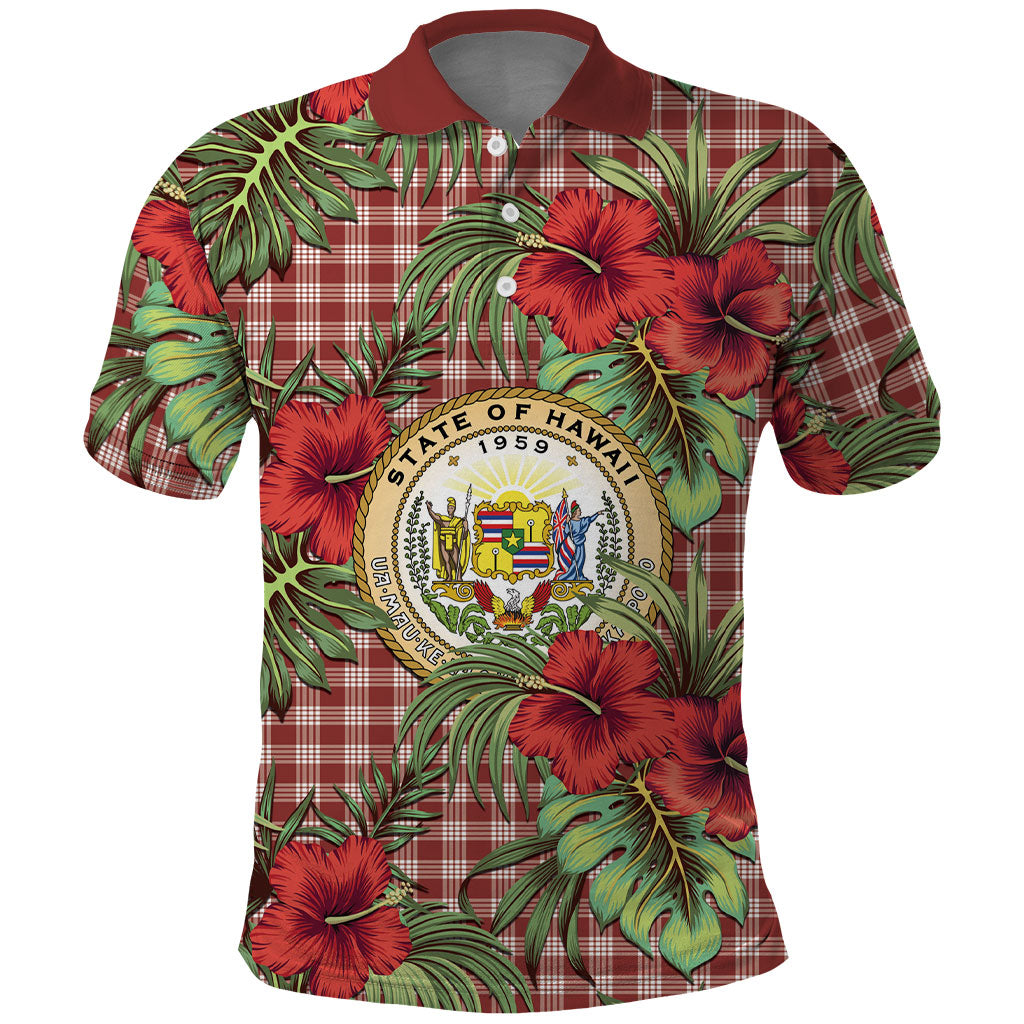 Vintage Hawaii Hibiscus Palaka Polo Shirt Red Color