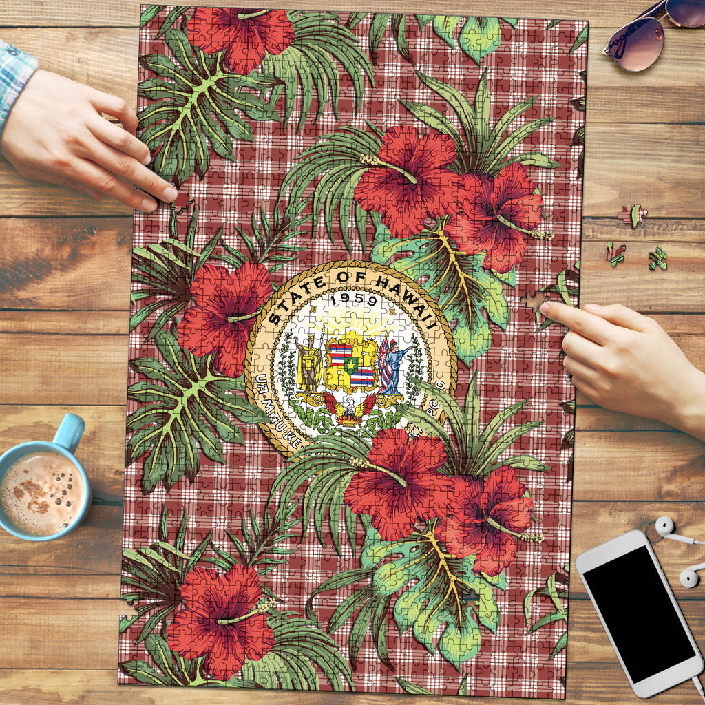 Vintage Hawaii Hibiscus Palaka Puzzle Red Color