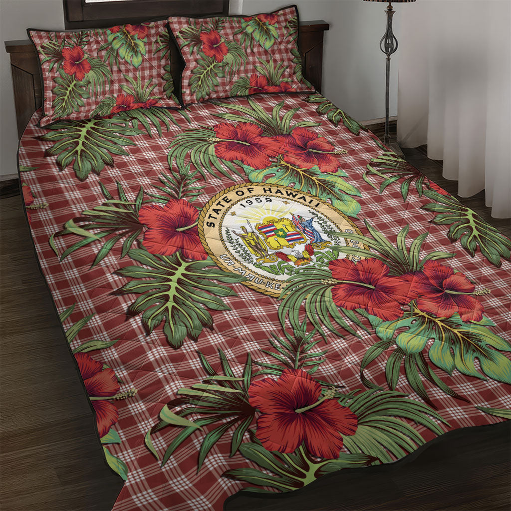 Vintage Hawaii Hibiscus Palaka Quilt Bed Set Red Color