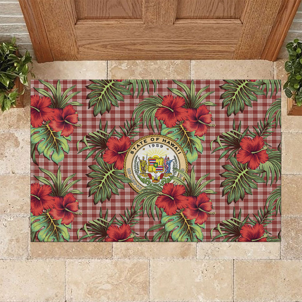 Vintage Hawaii Hibiscus Palaka Rubber Doormat Red Color
