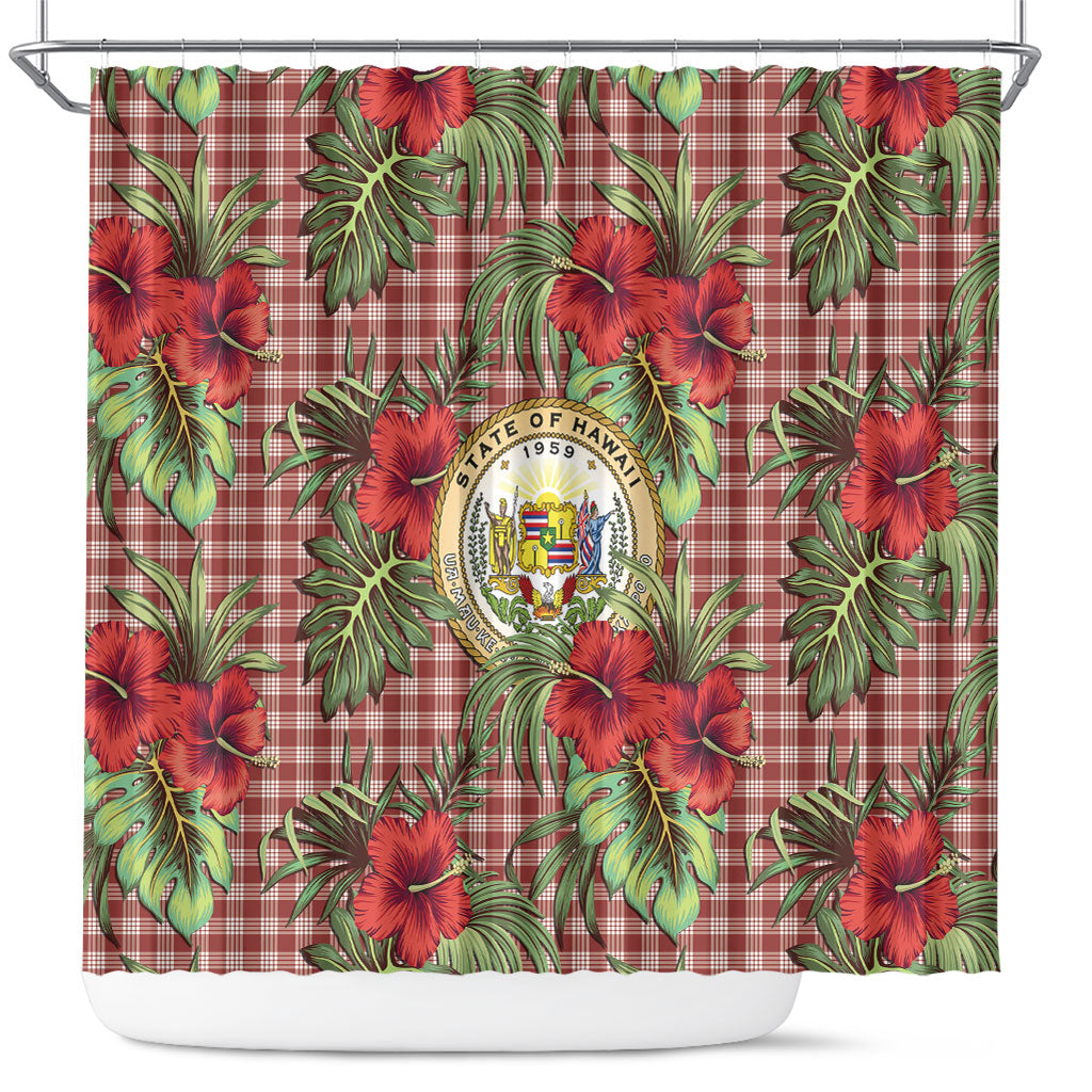 Vintage Hawaii Hibiscus Palaka Shower Curtain Red Color
