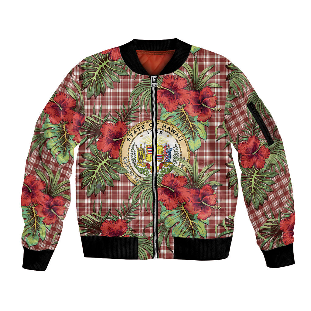 Vintage Hawaii Hibiscus Palaka Sleeve Zip Bomber Jacket Red Color