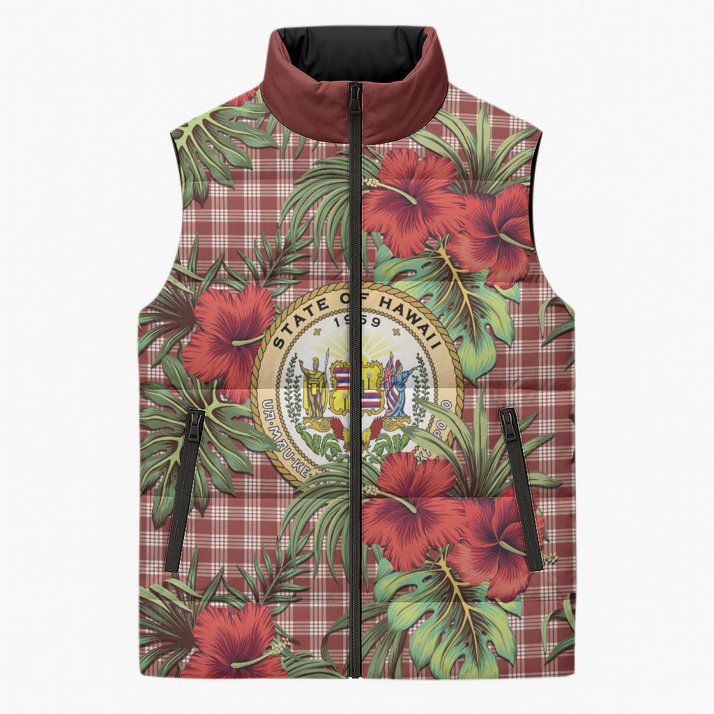 Vintage Hawaii Hibiscus Palaka Sleeveless Puffer Jacket Red Color