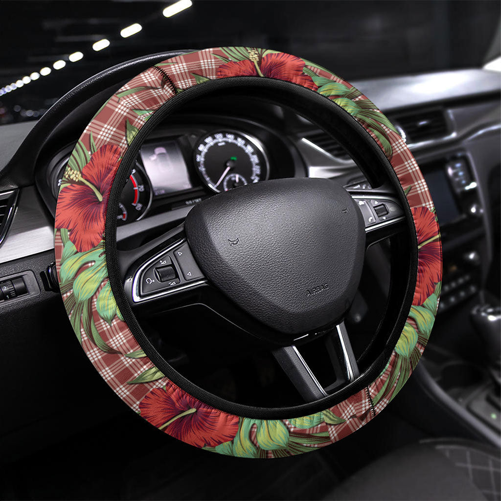 Vintage Hawaii Hibiscus Palaka Steering Wheel Cover Red Color