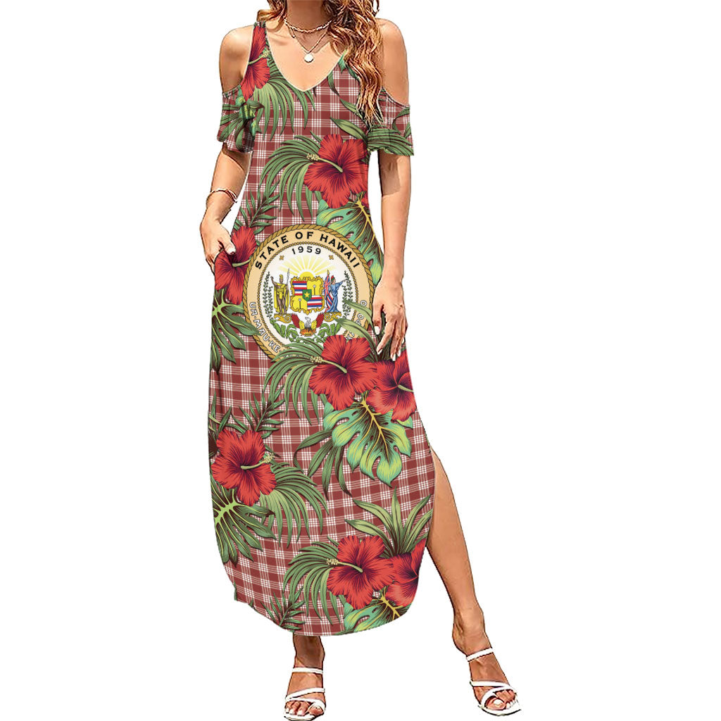 Vintage Hawaii Hibiscus Palaka Summer Maxi Dress Red Color