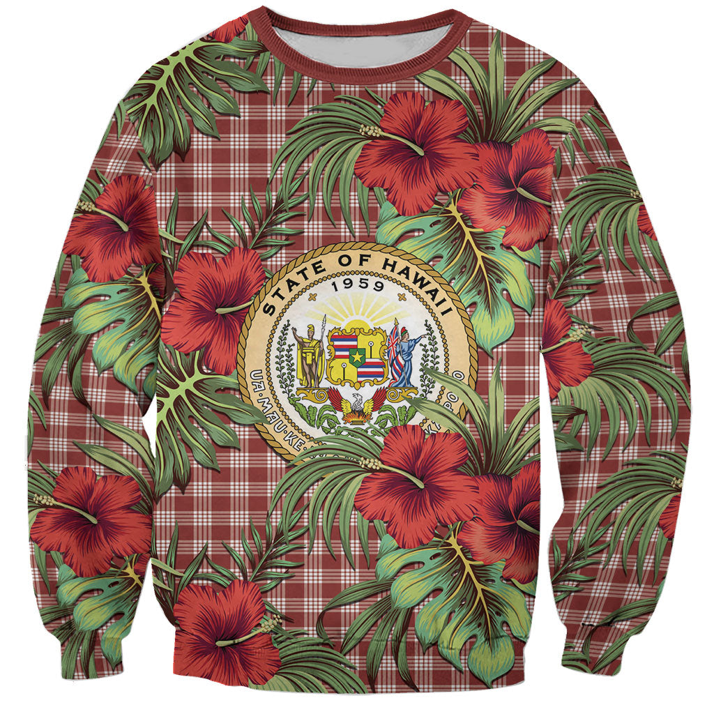 Vintage Hawaii Hibiscus Palaka Sweatshirt Red Color