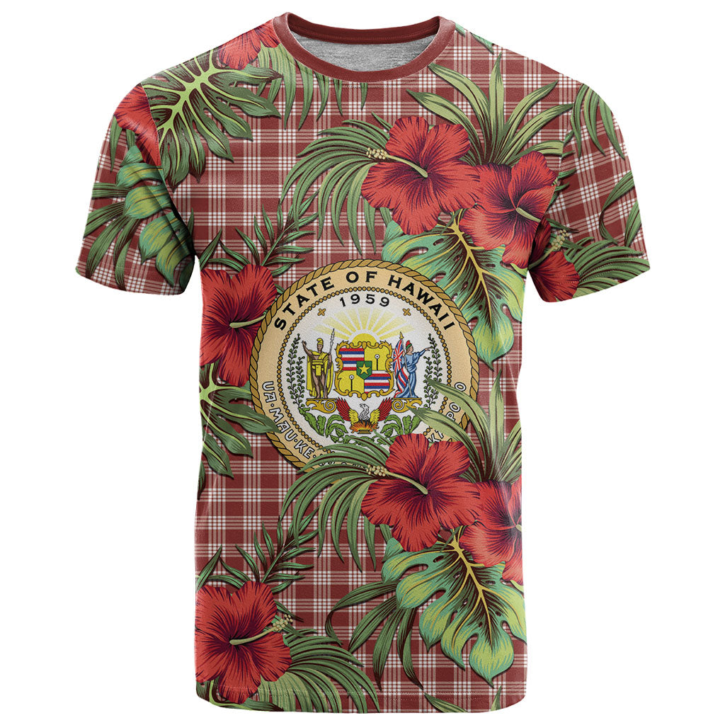 Vintage Hawaii Hibiscus Palaka T Shirt Red Color