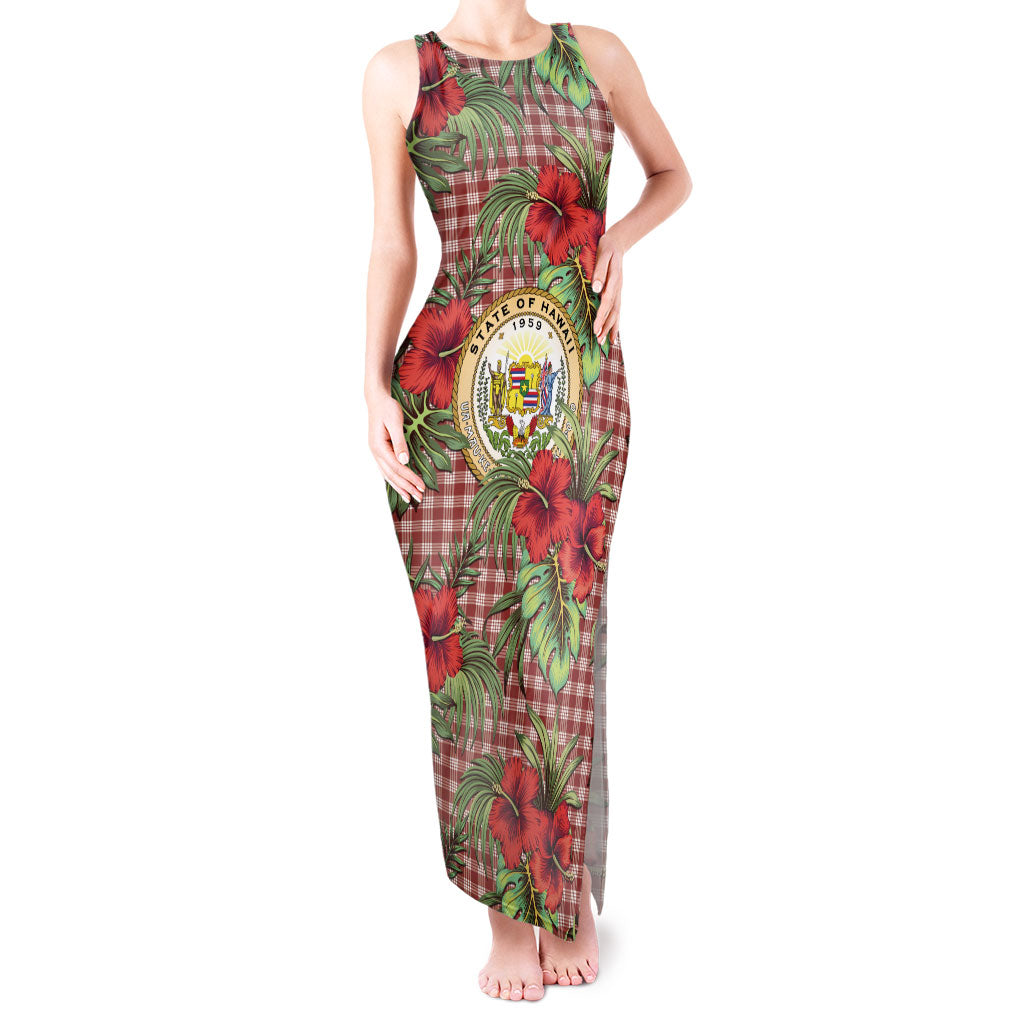 Vintage Hawaii Hibiscus Palaka Tank Maxi Dress Red Color
