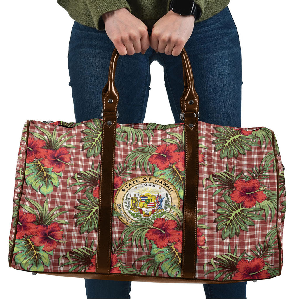 Vintage Hawaii Hibiscus Palaka Travel Bag Red Color