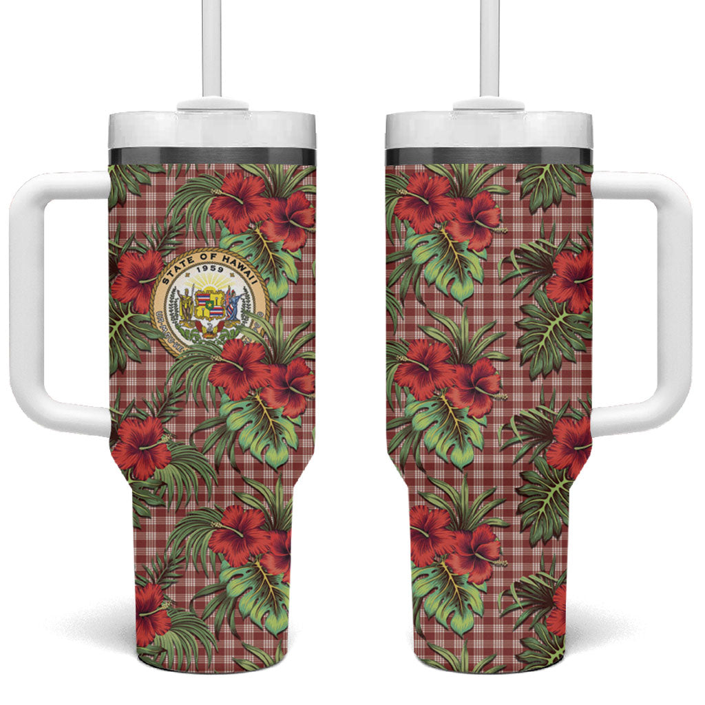 Vintage Hawaii Hibiscus Palaka Tumbler With Handle Red Color