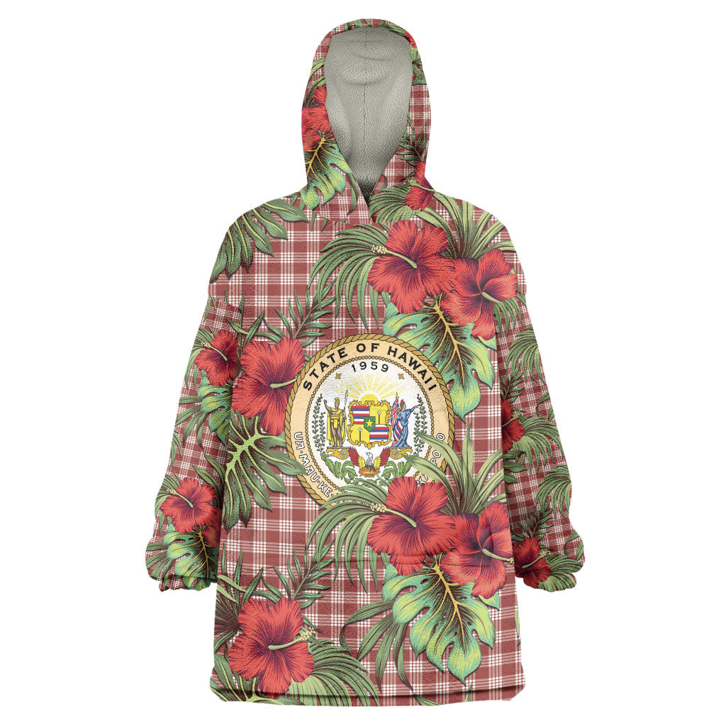 Vintage Hawaii Hibiscus Palaka Wearable Blanket Hoodie Red Color