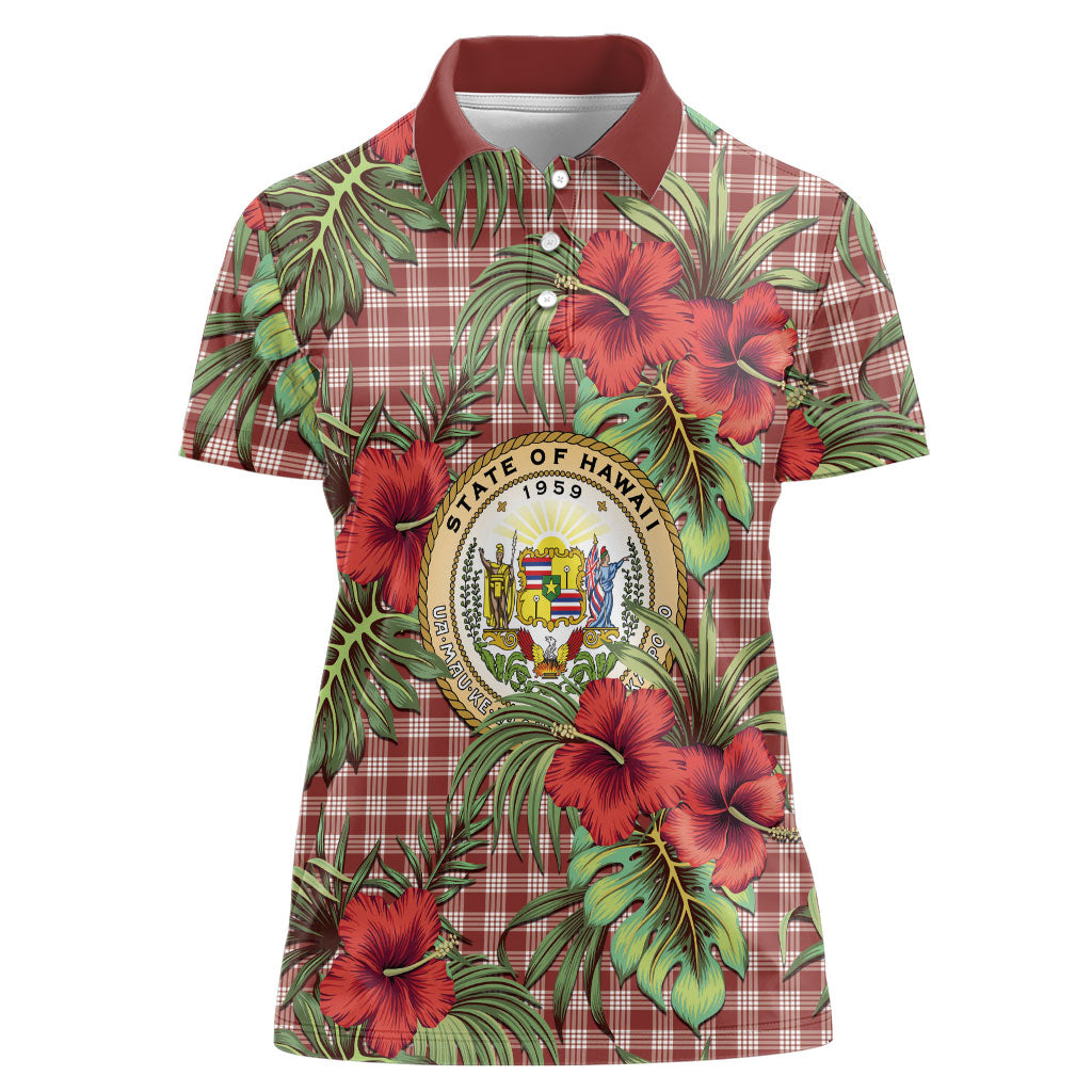 Vintage Hawaii Hibiscus Palaka Women Polo Shirt Red Color