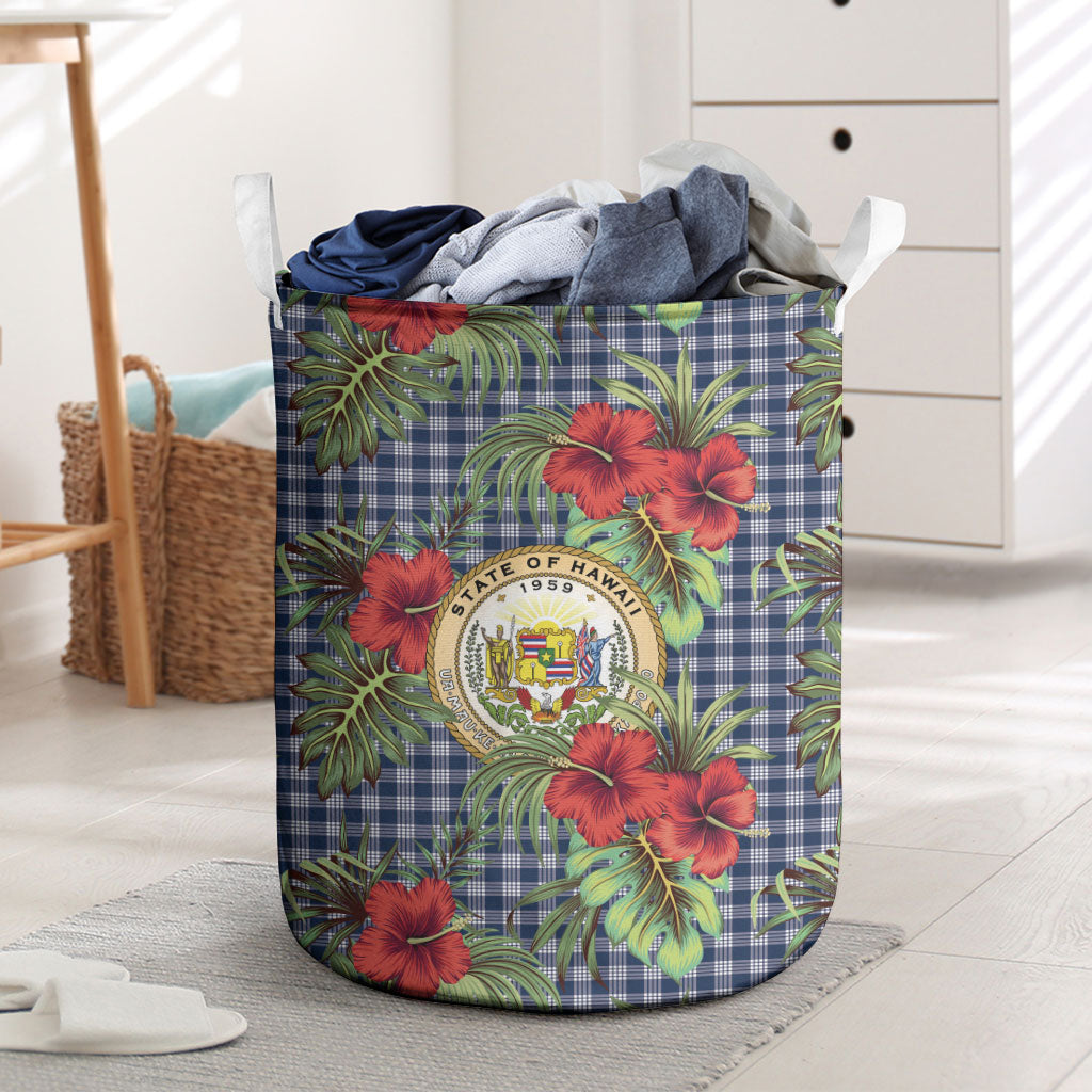 Vintage Hawaii Hibiscus Palaka Laundry Basket Navy Color