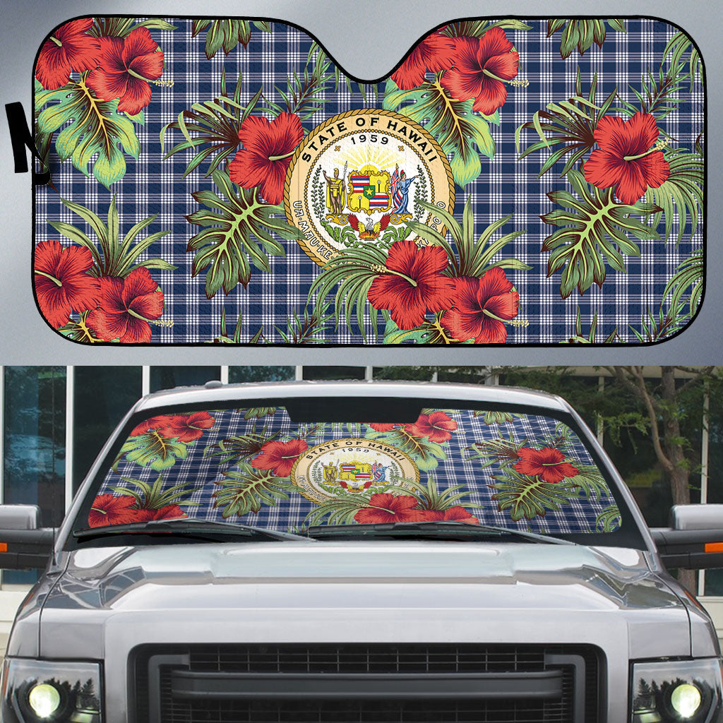 Vintage Hawaii Hibiscus Palaka Auto Sun Shade Navy Color