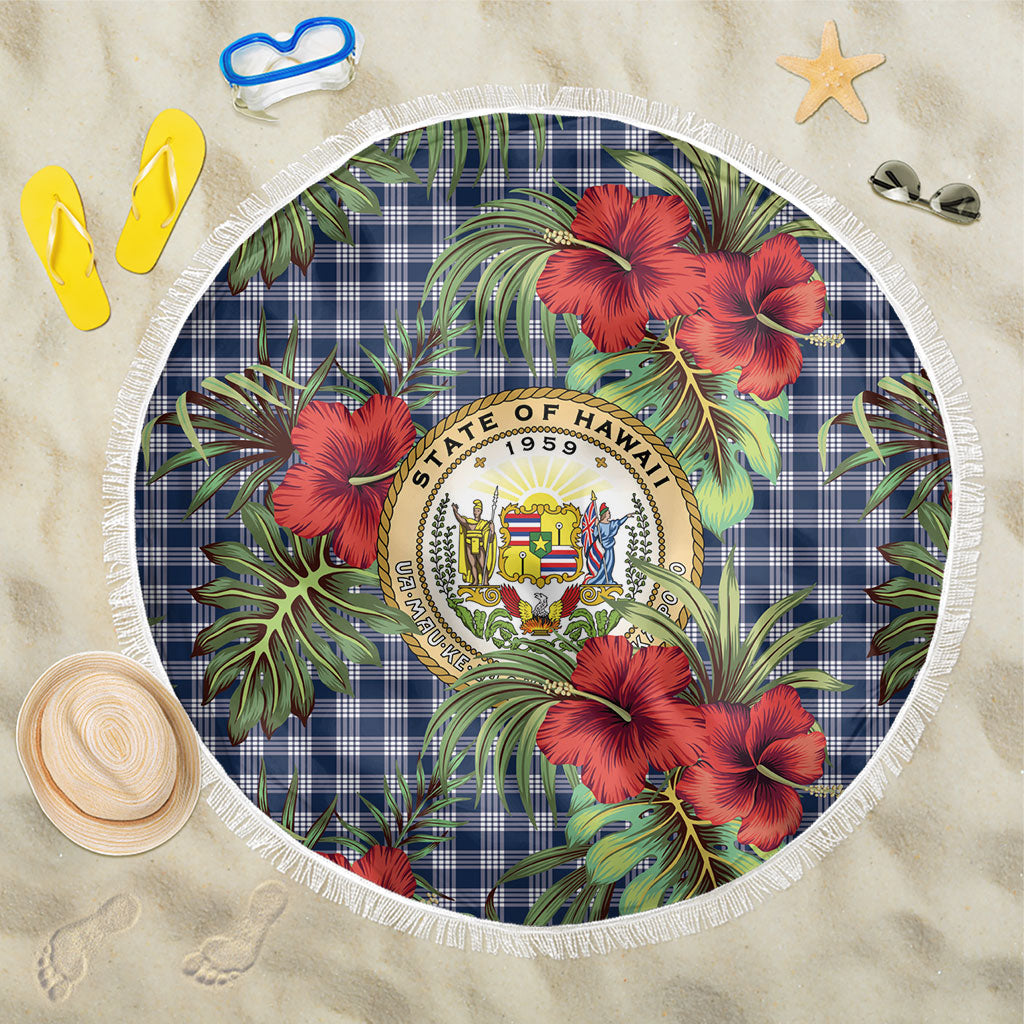 Vintage Hawaii Hibiscus Palaka Beach Blanket Navy Color