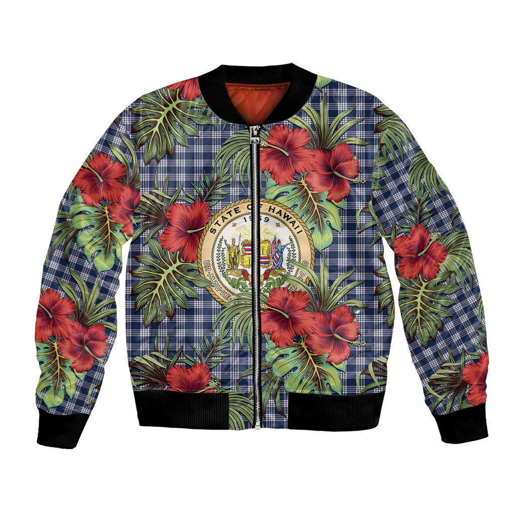 Vintage Hawaii Hibiscus Palaka Bomber Jacket Navy Color