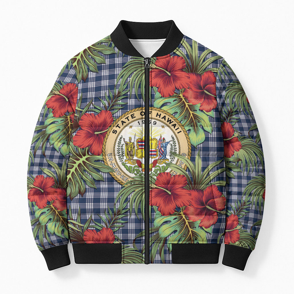 Vintage Hawaii Hibiscus Palaka Bomber Puffer Jacket Navy Color