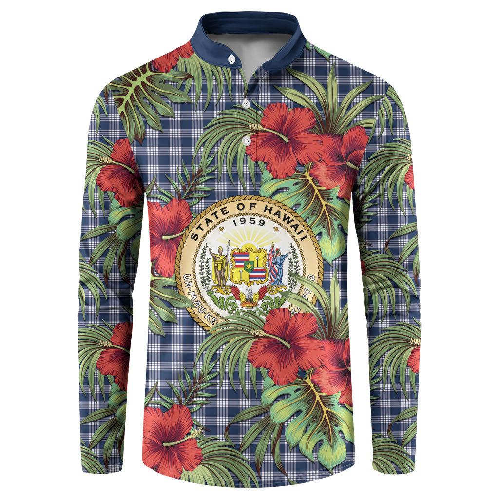 Vintage Hawaii Hibiscus Palaka Button Sweatshirt Navy Color